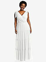 Alt View 1 Thumbnail - White Bow-Shoulder Faux Wrap Maxi Dress with Tiered Skirt