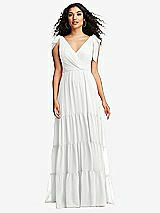 Front View Thumbnail - White Bow-Shoulder Faux Wrap Maxi Dress with Tiered Skirt