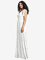 Side View Thumbnail - White Bow-Shoulder Faux Wrap Maxi Dress with Tiered Skirt