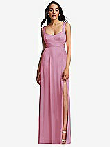 Front View Thumbnail - Powder Pink Open Neck Cross Bodice Cutout  Maxi Dress with Front Slit