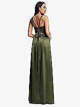 Rear View Thumbnail - Olive Green Lace Up Tie-Back Corset Maxi Dress with Front Slit