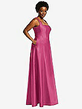 Alt View 2 Thumbnail - Tea Rose Boned Corset Closed-Back Satin Gown with Full Skirt and Pockets