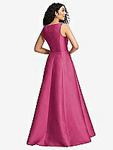 Rear View Thumbnail - Tea Rose Boned Corset Closed-Back Satin Gown with Full Skirt and Pockets