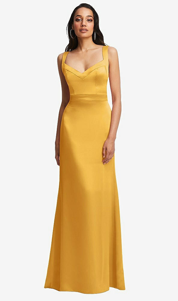 Front View - NYC Yellow Framed Bodice Criss Criss Open Back A-Line Maxi Dress