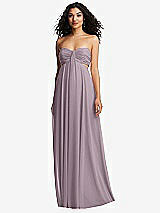 Front View Thumbnail - Lilac Dusk Strapless Empire Waist Cutout Maxi Dress with Covered Button Detail