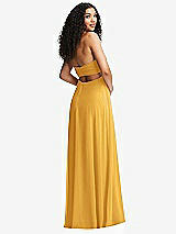 Rear View Thumbnail - NYC Yellow Strapless Empire Waist Cutout Maxi Dress with Covered Button Detail