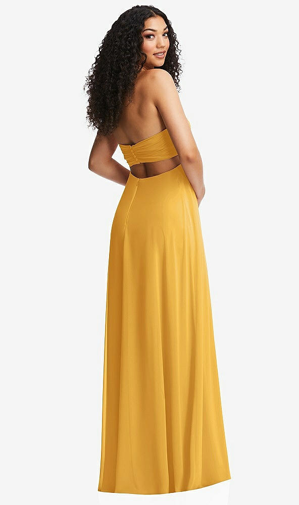Back View - NYC Yellow Strapless Empire Waist Cutout Maxi Dress with Covered Button Detail