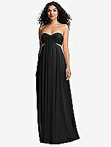 Front View Thumbnail - Black Strapless Empire Waist Cutout Maxi Dress with Covered Button Detail