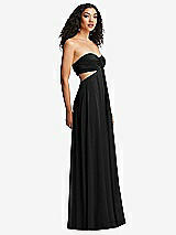 Side View Thumbnail - Black Strapless Empire Waist Cutout Maxi Dress with Covered Button Detail