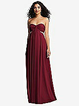 Front View Thumbnail - Burgundy Strapless Empire Waist Cutout Maxi Dress with Covered Button Detail