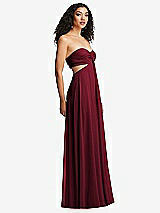 Side View Thumbnail - Burgundy Strapless Empire Waist Cutout Maxi Dress with Covered Button Detail