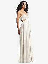 Side View Thumbnail - Ivory Strapless Empire Waist Cutout Maxi Dress with Covered Button Detail