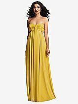 Front View Thumbnail - Marigold Strapless Empire Waist Cutout Maxi Dress with Covered Button Detail