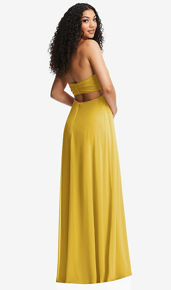 Back View - Marigold Strapless Empire Waist Cutout Maxi Dress with Covered Button Detail