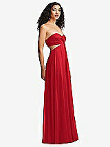 Side View Thumbnail - Parisian Red Strapless Empire Waist Cutout Maxi Dress with Covered Button Detail