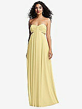Front View Thumbnail - Pale Yellow Strapless Empire Waist Cutout Maxi Dress with Covered Button Detail