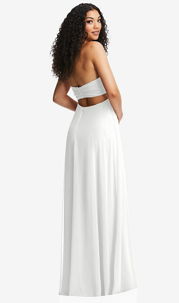 Back View - White Strapless Empire Waist Cutout Maxi Dress with Covered Button Detail