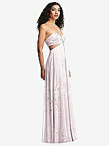 Side View Thumbnail - Watercolor Print Strapless Empire Waist Cutout Maxi Dress with Covered Button Detail