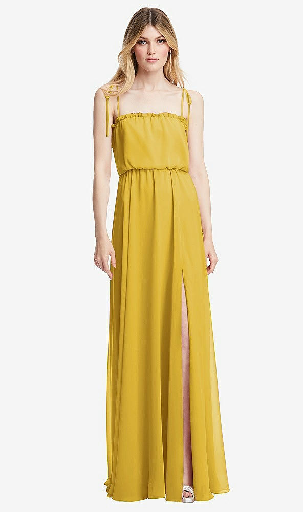 Front View - Marigold Skinny Tie-Shoulder Ruffle-Trimmed Blouson Maxi Dress