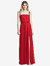 Front View Thumbnail - Parisian Red Skinny Tie-Shoulder Ruffle-Trimmed Blouson Maxi Dress