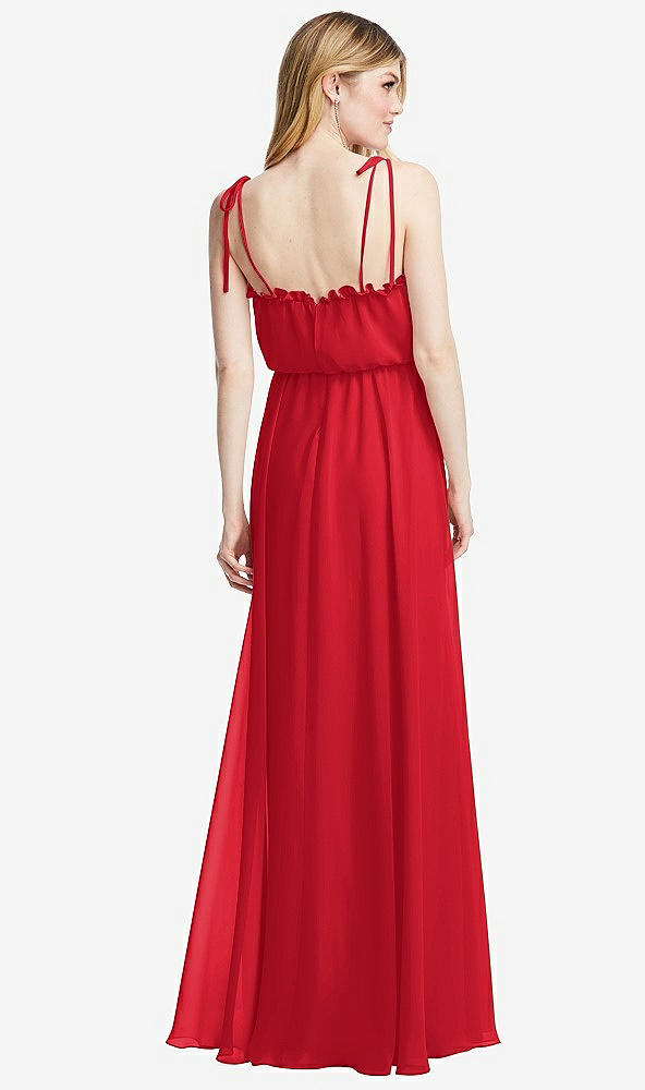 Back View - Parisian Red Skinny Tie-Shoulder Ruffle-Trimmed Blouson Maxi Dress