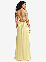 Rear View Thumbnail - Pale Yellow Dual Strap V-Neck Lace-Up Open-Back Maxi Dress