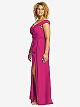 Alt View 2 Thumbnail - Think Pink Cuffed Off-the-Shoulder Pleated Faux Wrap Maxi Dress