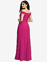Rear View Thumbnail - Think Pink Cuffed Off-the-Shoulder Pleated Faux Wrap Maxi Dress