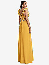Rear View Thumbnail - NYC Yellow Ruffle-Trimmed Neckline Cutout Tie-Back Trumpet Gown