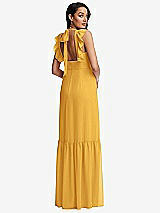 Rear View Thumbnail - NYC Yellow Tiered Ruffle Plunge Neck Open-Back Maxi Dress with Deep Ruffle Skirt