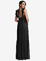 Rear View Thumbnail - Black Tiered Ruffle Plunge Neck Open-Back Maxi Dress with Deep Ruffle Skirt