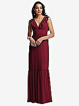 Front View Thumbnail - Burgundy Tiered Ruffle Plunge Neck Open-Back Maxi Dress with Deep Ruffle Skirt