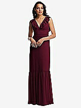 Front View Thumbnail - Cabernet Tiered Ruffle Plunge Neck Open-Back Maxi Dress with Deep Ruffle Skirt