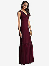 Side View Thumbnail - Cabernet Tiered Ruffle Plunge Neck Open-Back Maxi Dress with Deep Ruffle Skirt