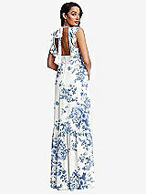 Rear View Thumbnail - Cottage Rose Dusk Blue Tiered Ruffle Plunge Neck Open-Back Maxi Dress with Deep Ruffle Skirt
