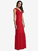 Side View Thumbnail - Parisian Red Tiered Ruffle Plunge Neck Open-Back Maxi Dress with Deep Ruffle Skirt