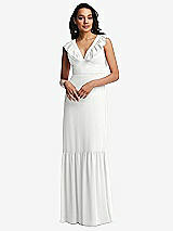 Front View Thumbnail - White Tiered Ruffle Plunge Neck Open-Back Maxi Dress with Deep Ruffle Skirt