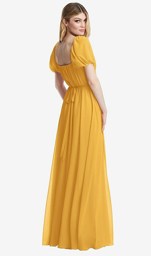 Back View - NYC Yellow Regency Empire Waist Puff Sleeve Chiffon Maxi Dress