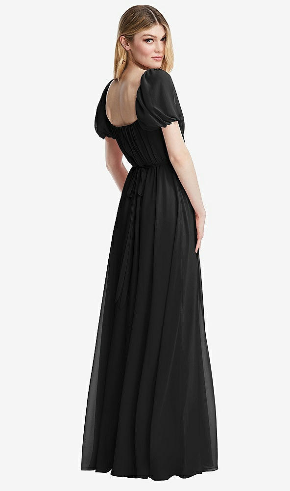 Back View - Black Regency Empire Waist Puff Sleeve Chiffon Maxi Dress