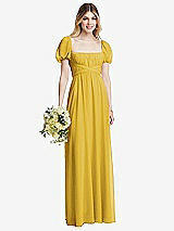 Alt View 1 Thumbnail - Marigold Regency Empire Waist Puff Sleeve Chiffon Maxi Dress