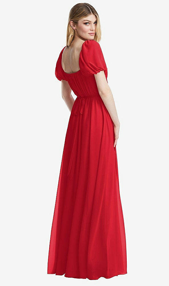 Back View - Parisian Red Regency Empire Waist Puff Sleeve Chiffon Maxi Dress