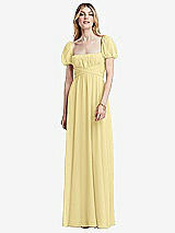 Front View Thumbnail - Pale Yellow Regency Empire Waist Puff Sleeve Chiffon Maxi Dress