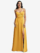 Front View Thumbnail - NYC Yellow Adjustable Strap Faux Wrap Maxi Dress with Covered Button Details