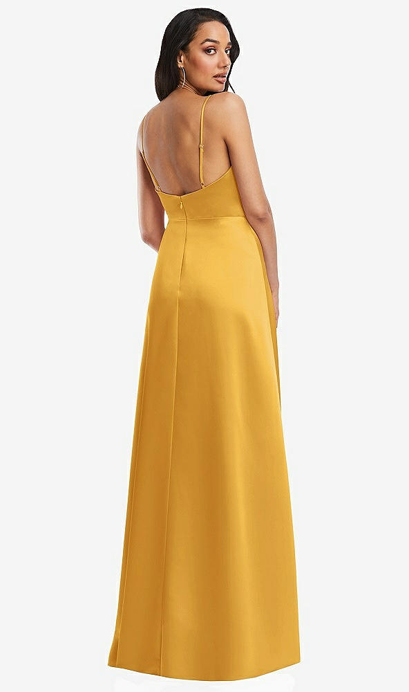 Back View - NYC Yellow Adjustable Strap Faux Wrap Maxi Dress with Covered Button Details