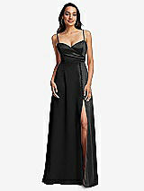 Front View Thumbnail - Black Adjustable Strap Faux Wrap Maxi Dress with Covered Button Details