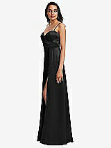 Side View Thumbnail - Black Adjustable Strap Faux Wrap Maxi Dress with Covered Button Details