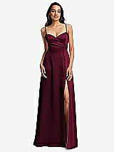 Front View Thumbnail - Cabernet Adjustable Strap Faux Wrap Maxi Dress with Covered Button Details