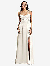 Front View Thumbnail - Ivory Adjustable Strap Faux Wrap Maxi Dress with Covered Button Details