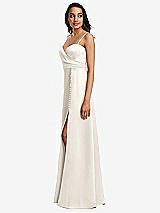 Side View Thumbnail - Ivory Adjustable Strap Faux Wrap Maxi Dress with Covered Button Details