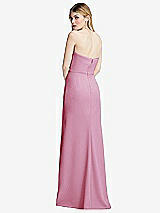 Rear View Thumbnail - Powder Pink Strapless Pleated Faux Wrap Trumpet Gown with Front Slit